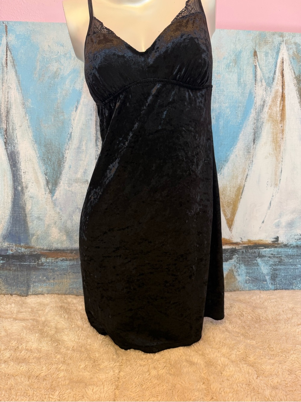 Apt. 9 Black Crushed Velvet Slip Dress with Lace Trim